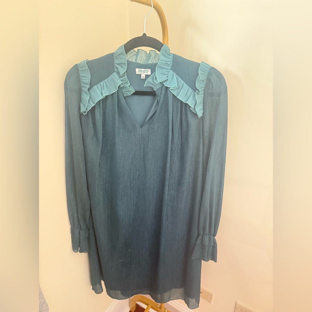 Kenzo Teal Ruffle Accent Blouse